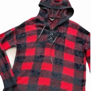 NWOT ~ Rock & Republic Faux Leather Lace Up Hooded Sweater Pullover (Size: XXL)